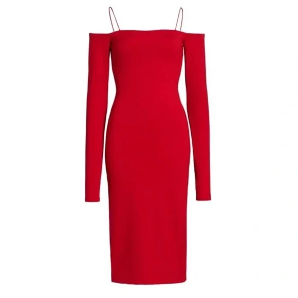 NWOT ALICE + OLIVIA Dorinda Off The Shoulder Fitted Midi Dress. Size 6 - Picture 3 of 11